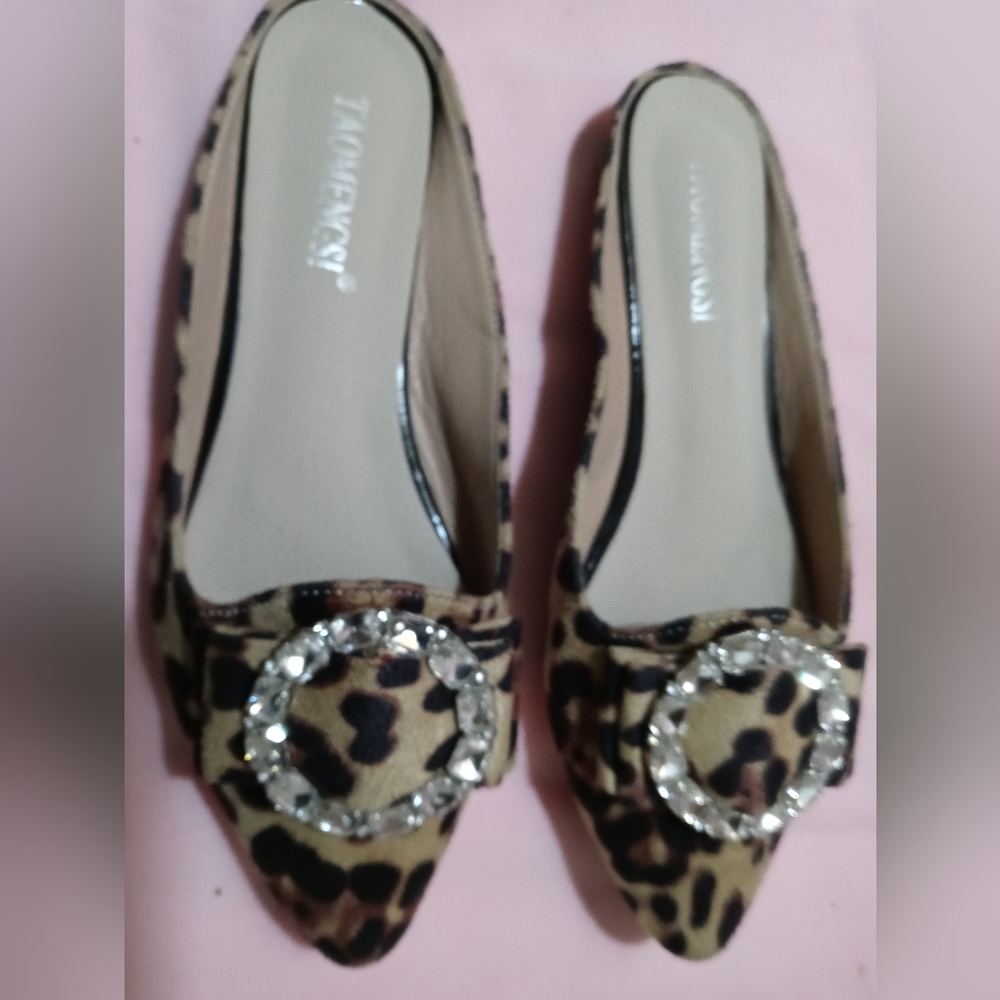 Taomengsi | Cheetah Print Mule Flats With Decorat… - image 5